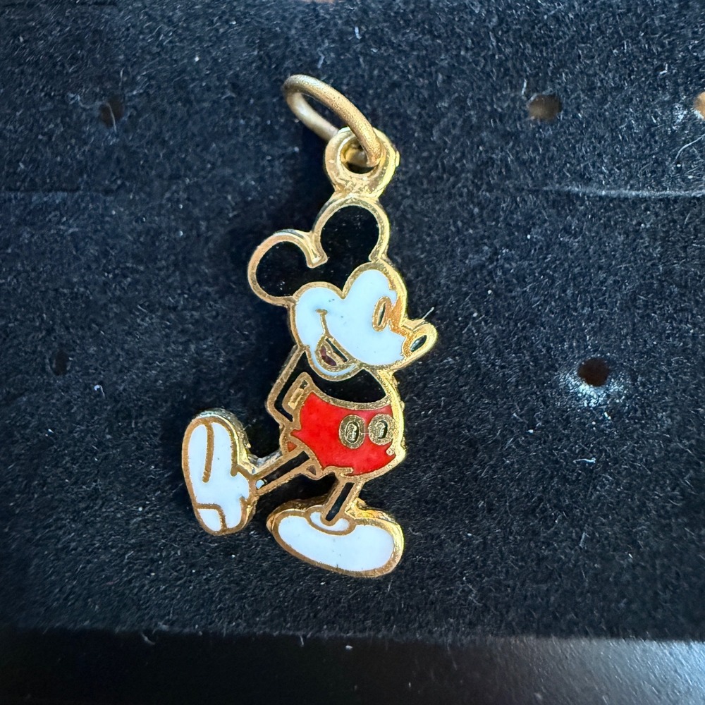 Vintage Walt Disney Productions Mickey Mouse Enamel Charm Gold Tone Pendant